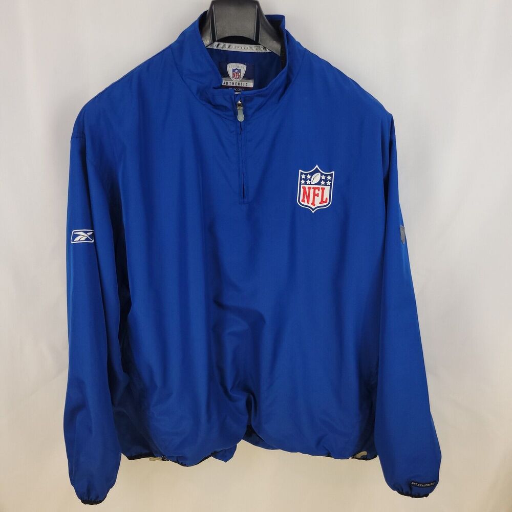 Reebok NFL Windbreaker Pullover Mens Size 2XL Blue V Neck On Field Mesh lined